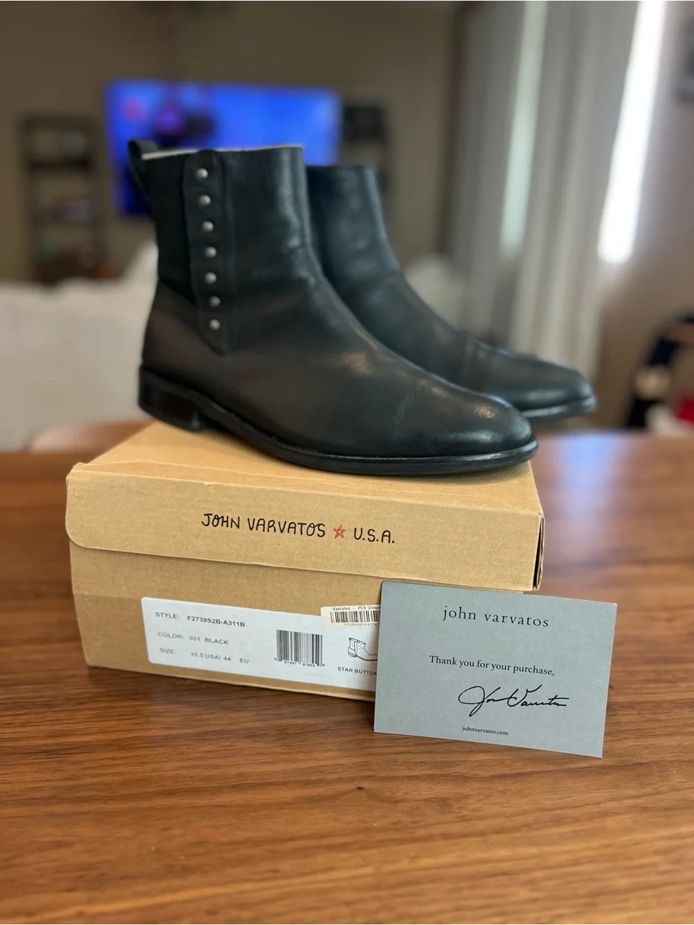 John Varvatos Black Leather Ankle Boots with Stud Details